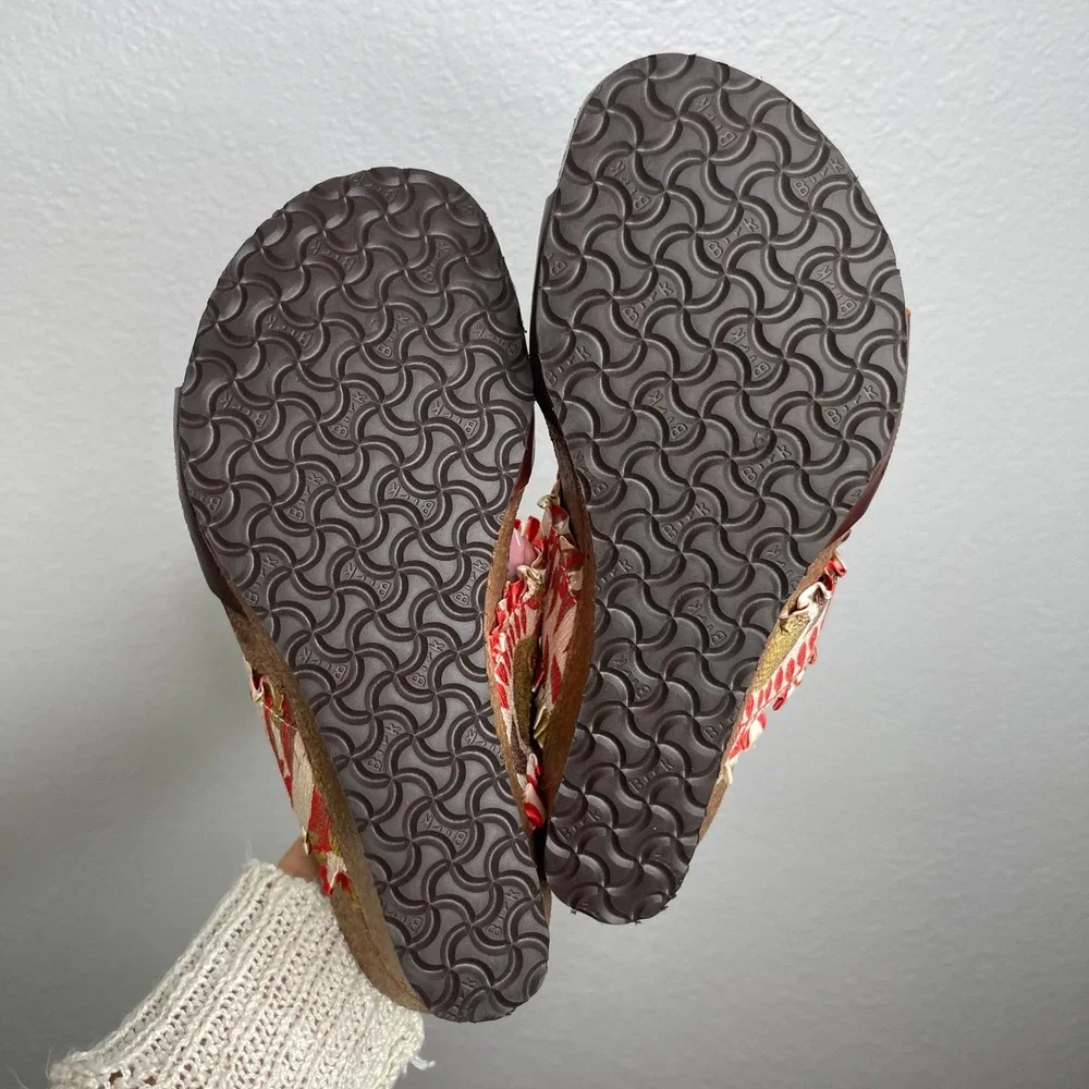 Papillio by Birkenstock Brown Leather Ruffle Fabric Wedge Sandals Womens 38